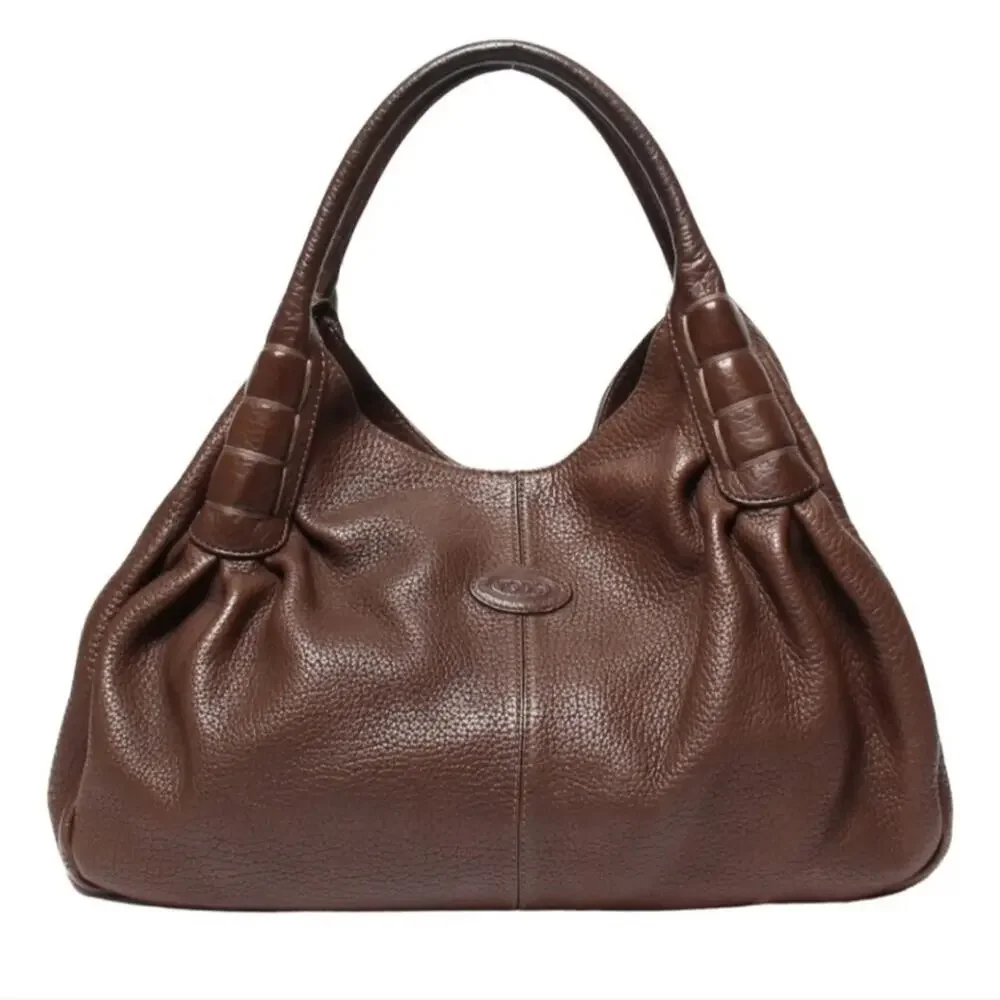 TOD'S EUC XL PEBBLED LEATHER HOBO BAG SATCHEL.